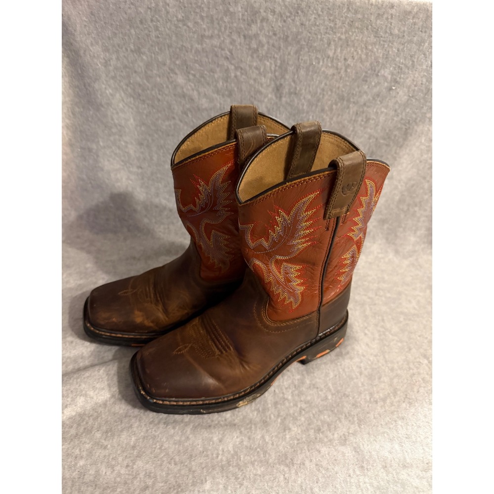 Ariat Kids Western Cowboy Boots Size 2 Leather Square Toe Brown Orange 10007837